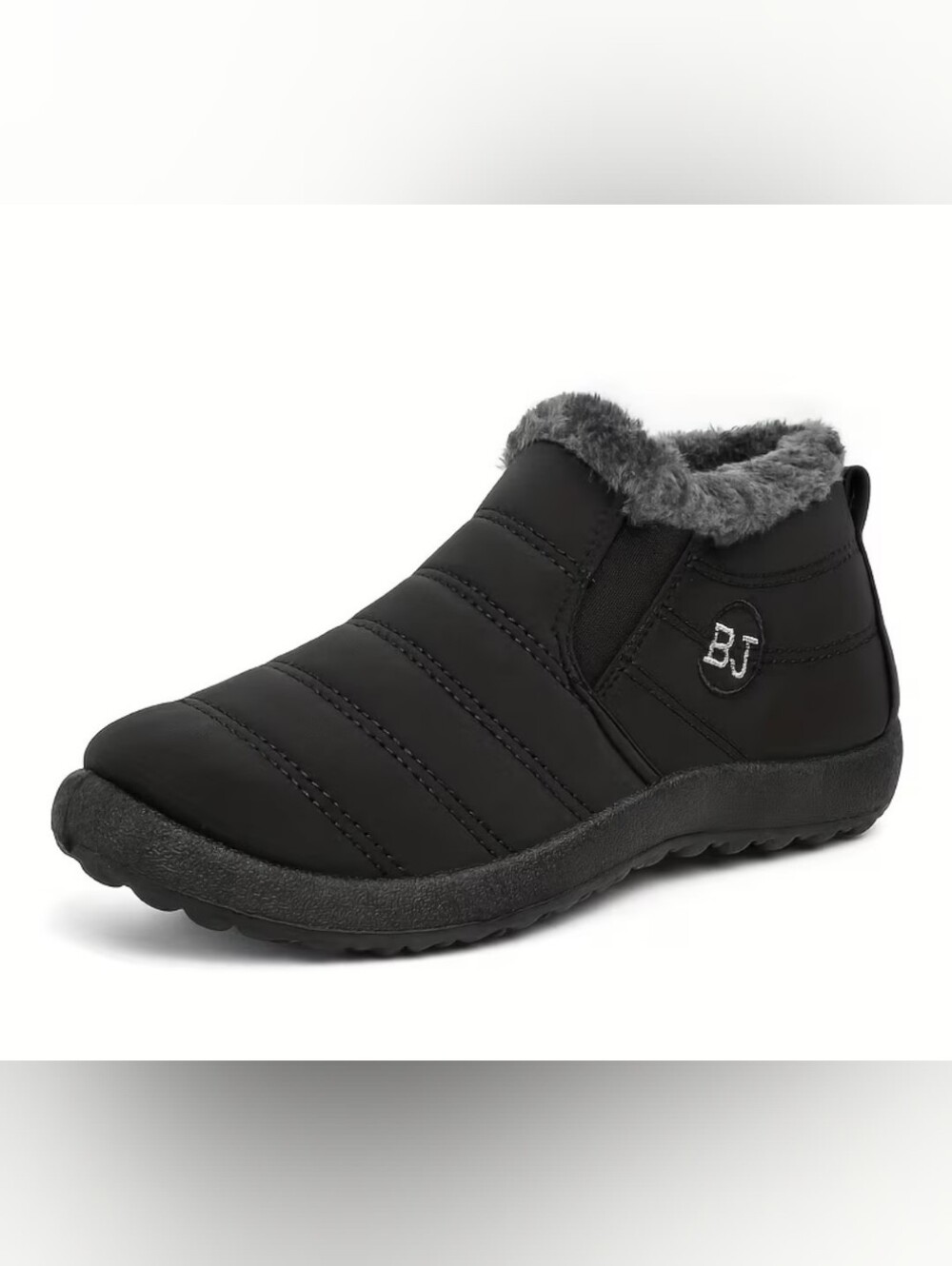 Women’s Black Slip-On Winter Boots With Faux Fur Ankle Boots with Faux Fur Warm